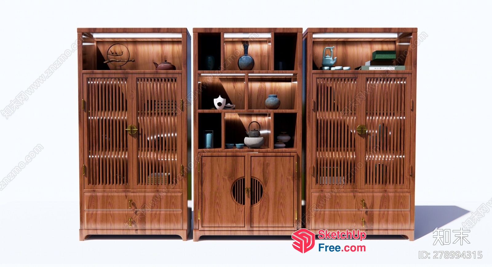 Traditional Japanese-Inspired Wood Decor Cabinet 3D SketchUp File