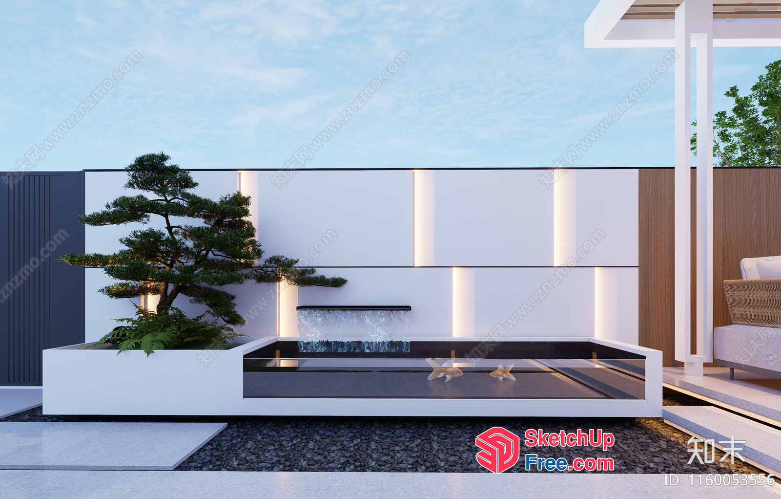 Modern Japanese-Style Water Feature And Garden 3D SketchUp File