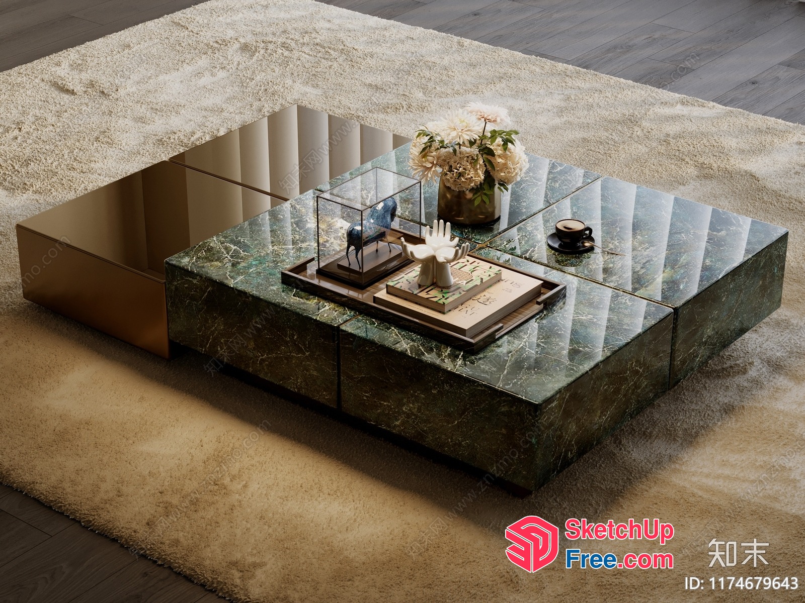 Modern Living Room Coffee Table With Storage And Decor 3D SketchUp File