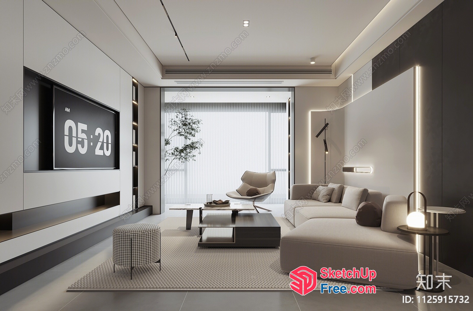 Modern Minimalist Living Room With Neutral Color Palette 3D SketchUp File