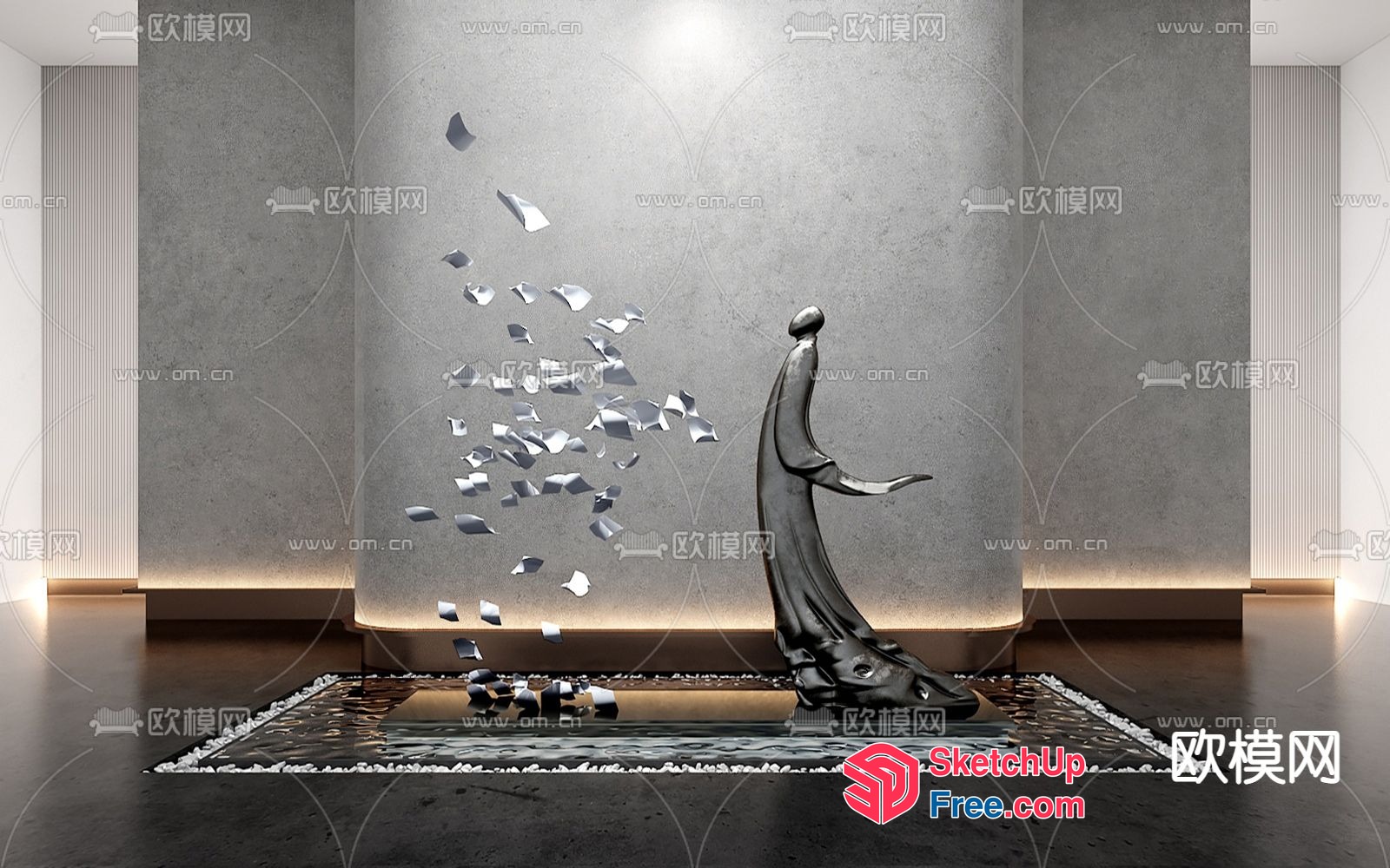 A Sculpture Of A Person Standing In Water Surrounded By Floating Objects 3D SketchUp File