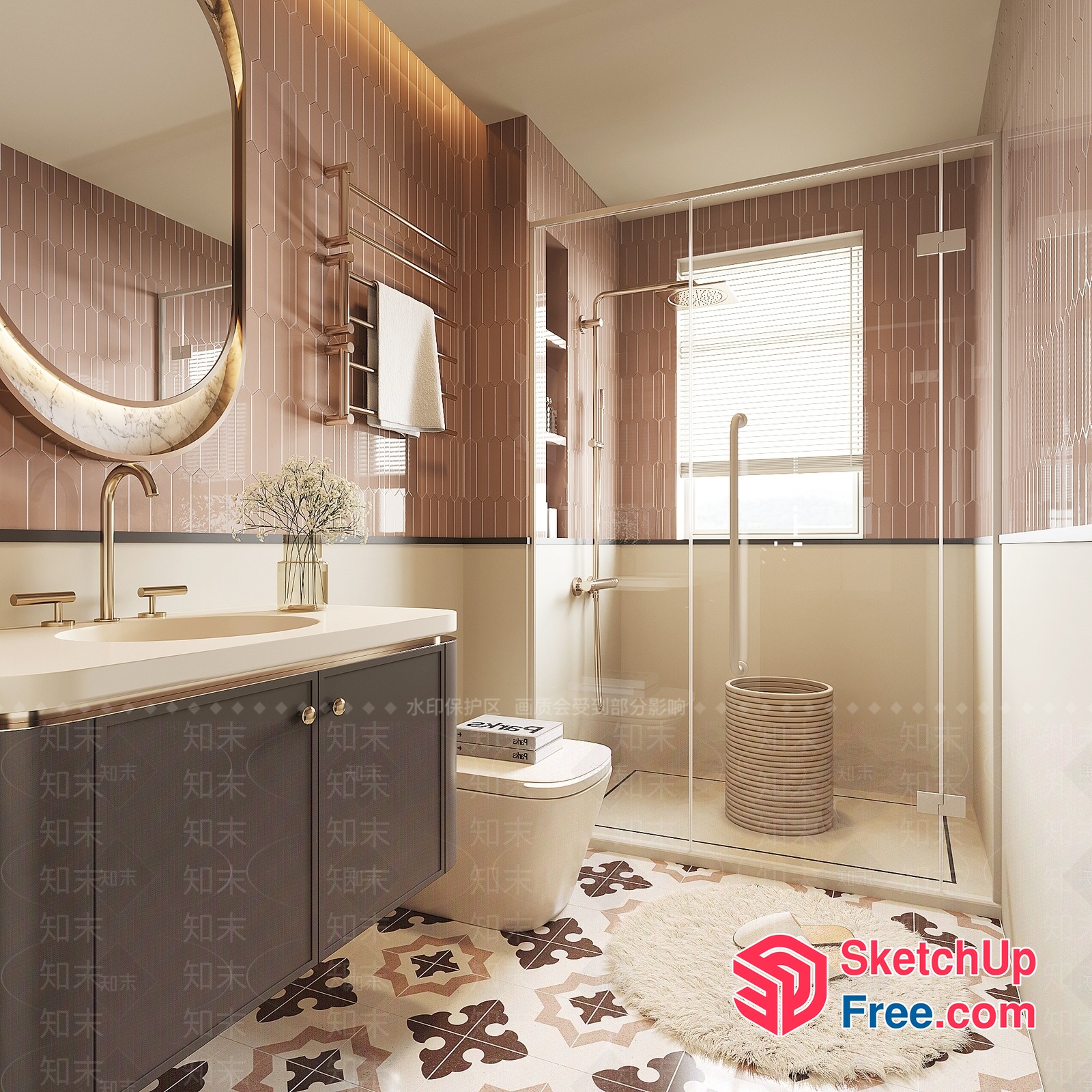 Elegant Bathroom With Classic And Modern Design Elements 3D SketchUp File