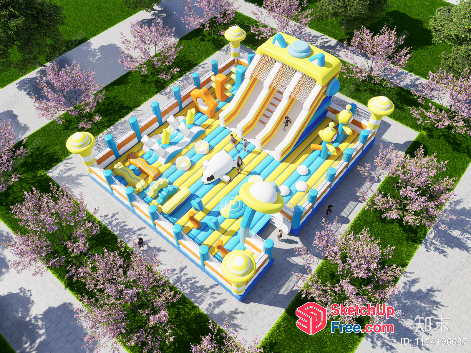 Vibrant Inflatable Playground With Colorful Slides And Obstacles 3D SketchUp File