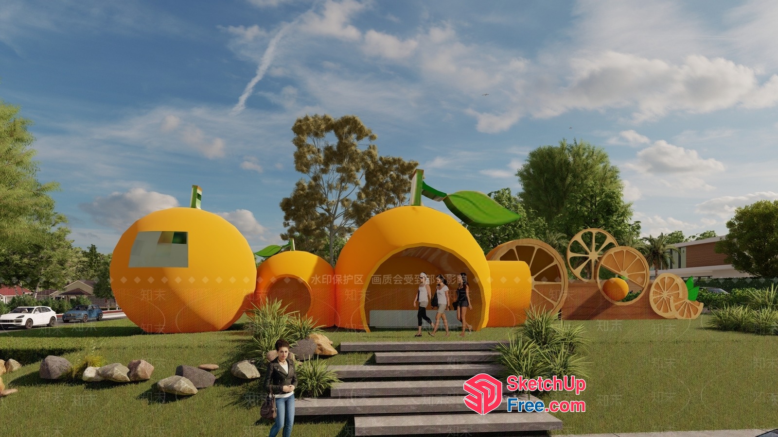 Vibrant Orange-Inspired Outdoor Space 3D SketchUp File