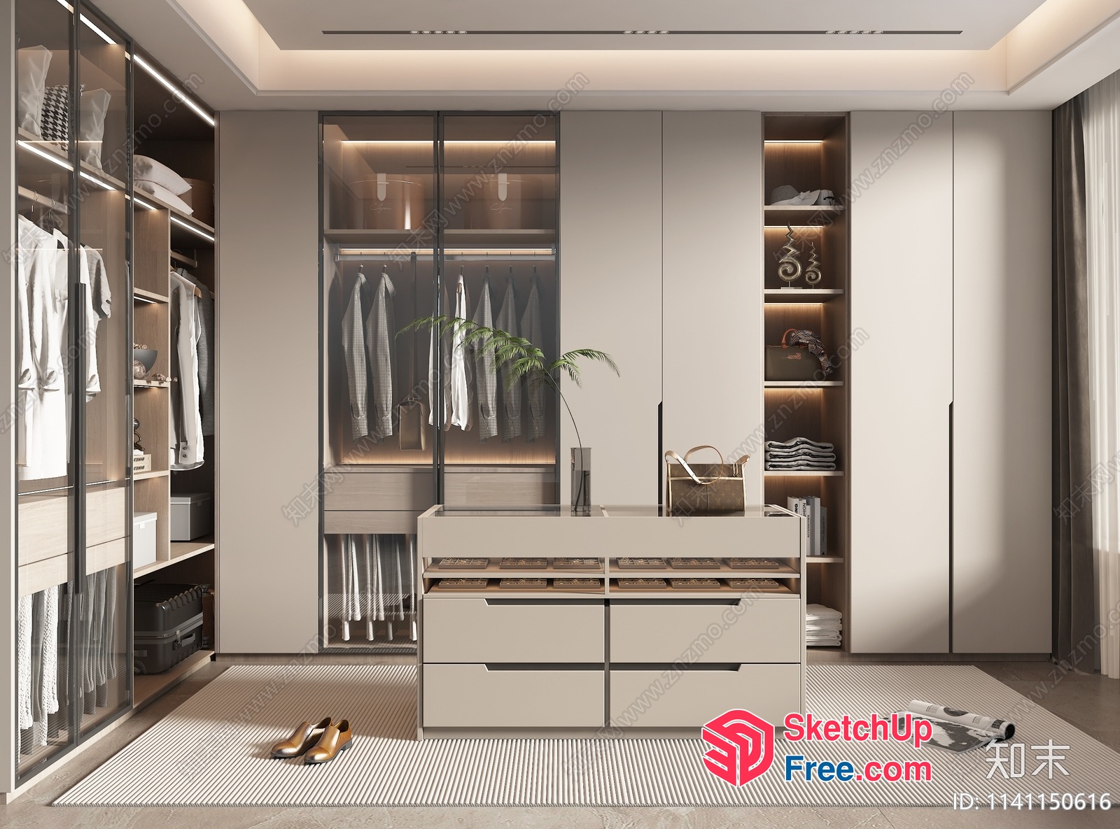 Modern Creamy Style Wardrobe And Closet Interior 3D SketchUp File