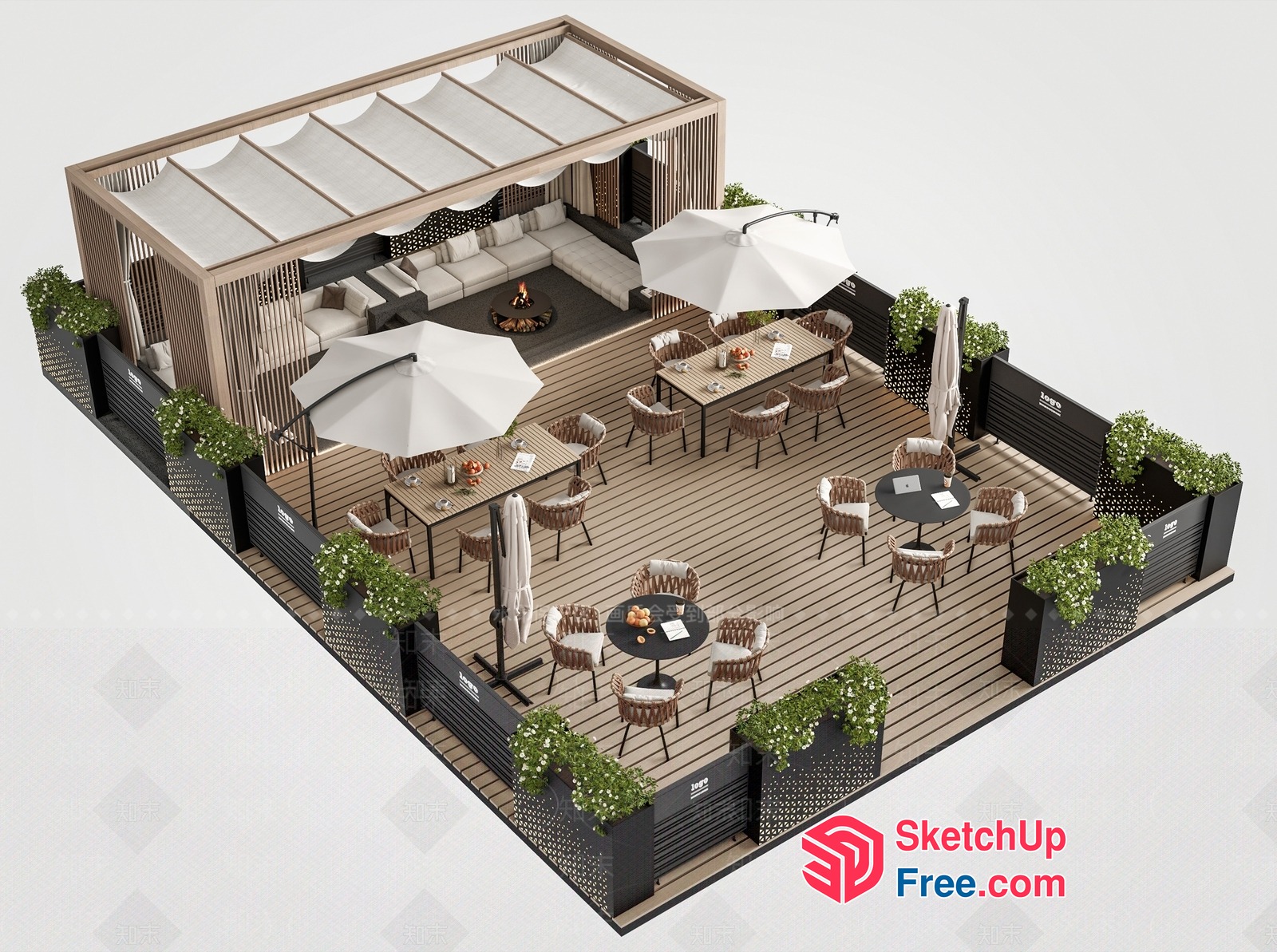 Modern Outdoor Living Space With Dining And Seating Area 3D SketchUp File