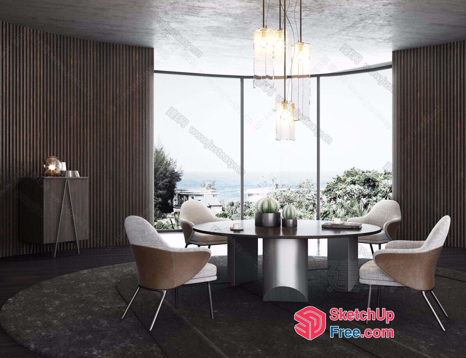 Modern Minimalist Dining Room With Large Window 3D SketchUp File