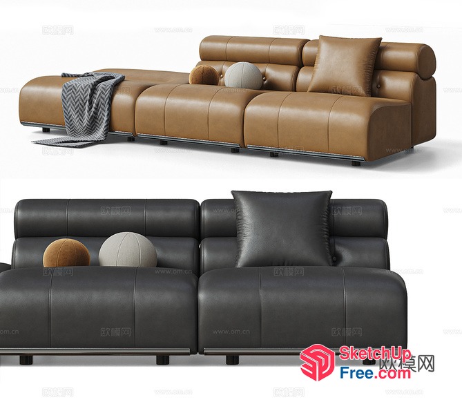 Modern Leather Sofa With Pillows And Blanket 3D SketchUp File