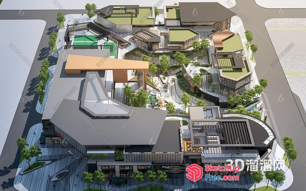 Modern Commercial Street With A Mix Of Styles 3D SketchUp File