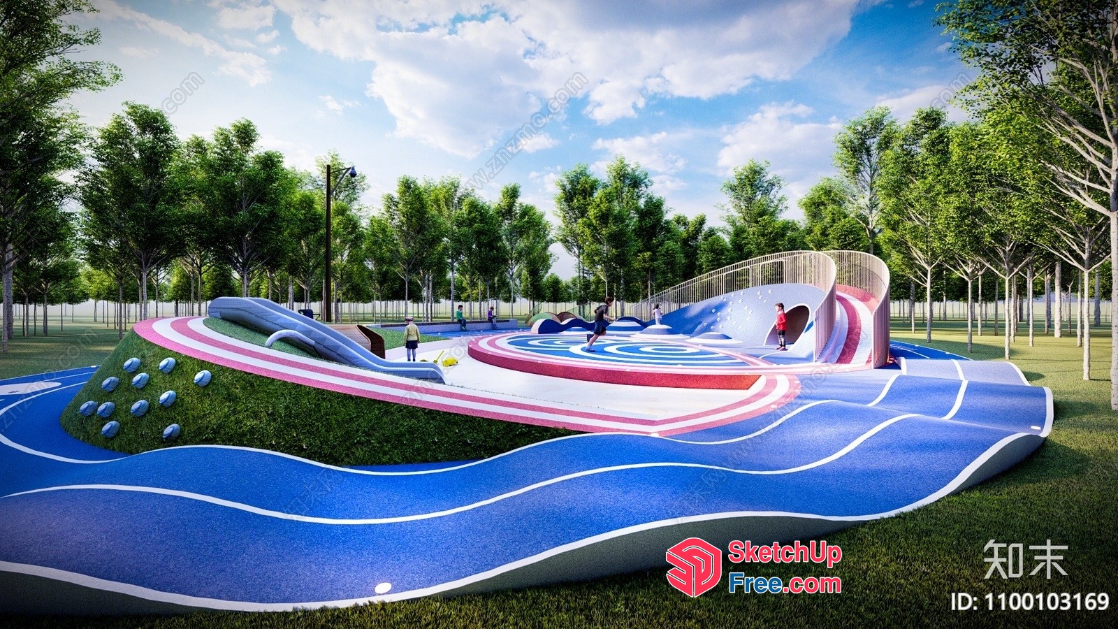 Colorful Whimsical Playground With Unique Slide And Climbing Structure 3D SketchUp File