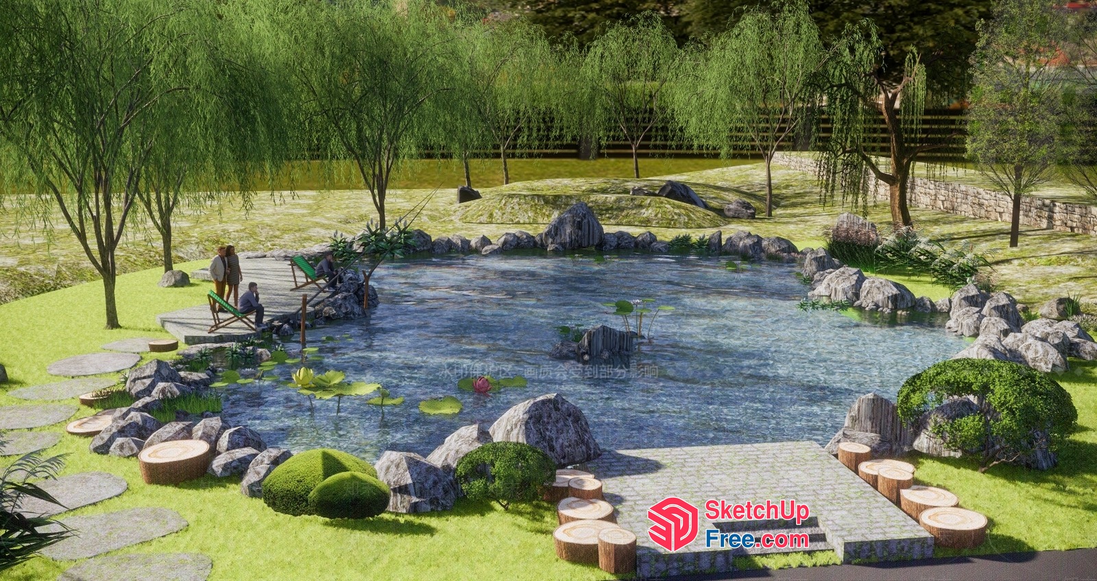 Serene Japanese-Style Pond And Garden 3D SketchUp File