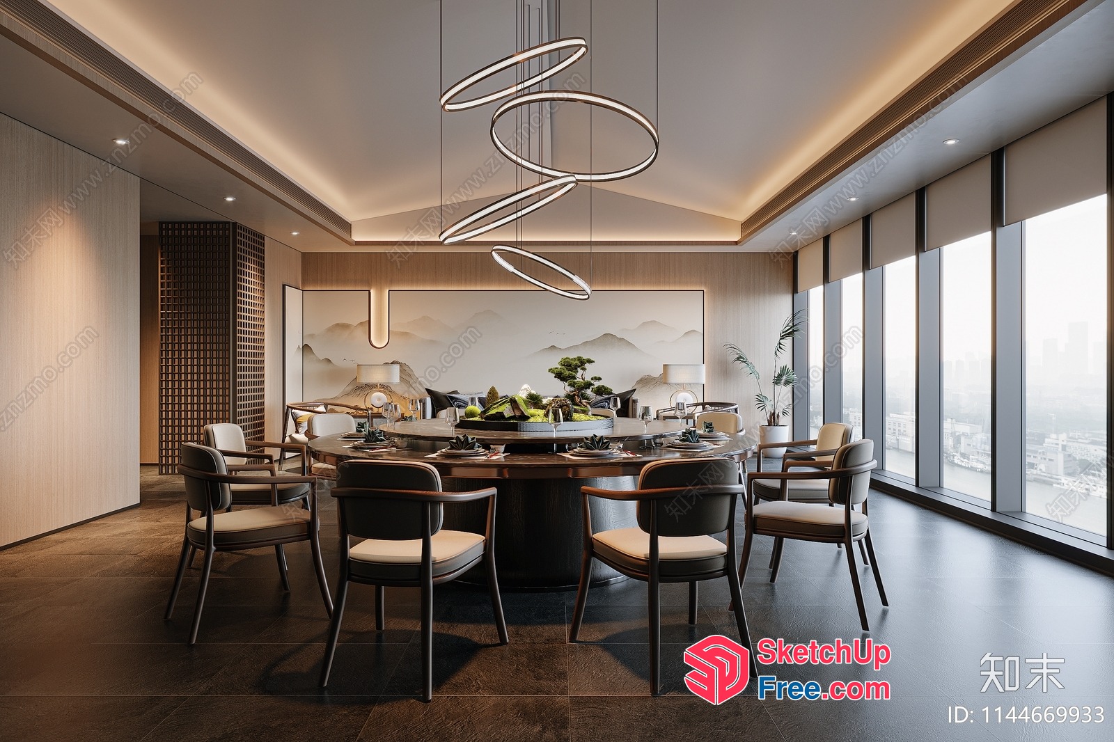 Modern Elegant Dining Room With Large Table And Chairs 3D SketchUp File