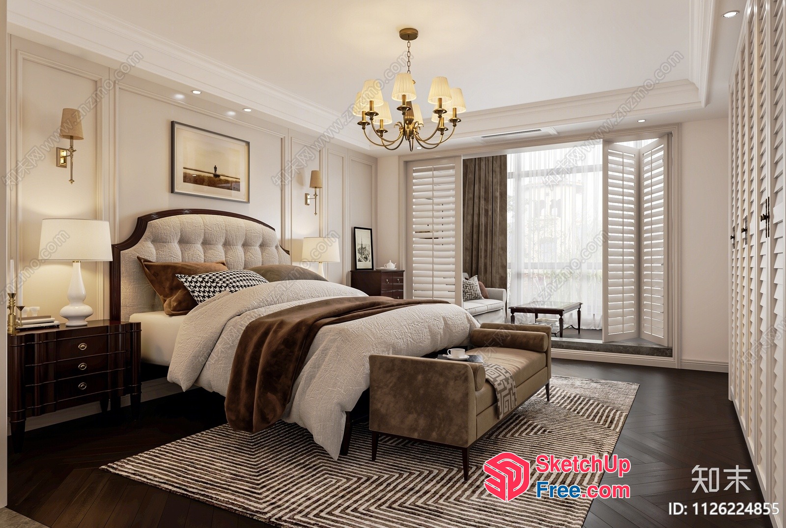 Elegant Bedroom Interior With Classic Moulding 3D SketchUp File