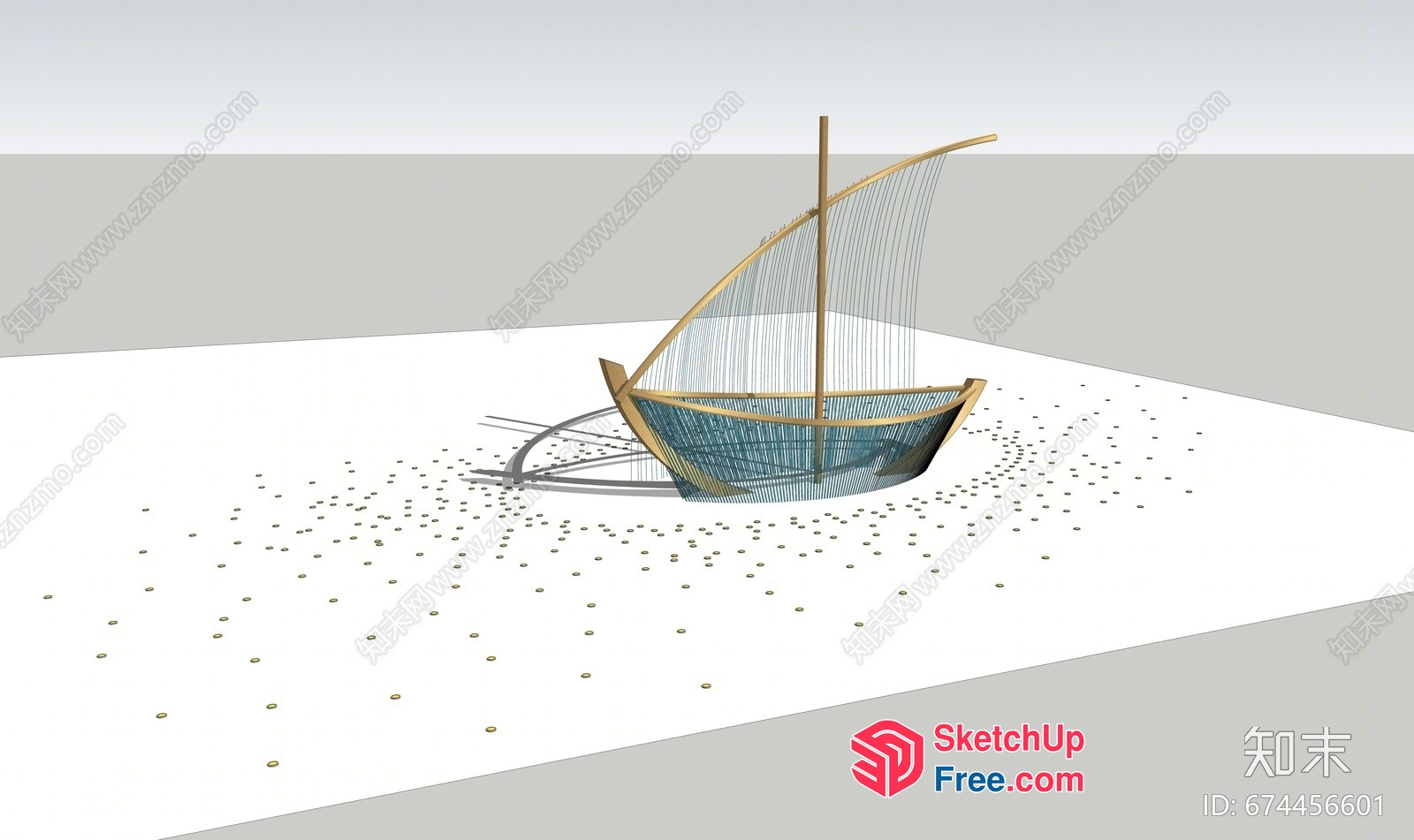 Minimalist Style Boat Floating On Water 3D SketchUp File