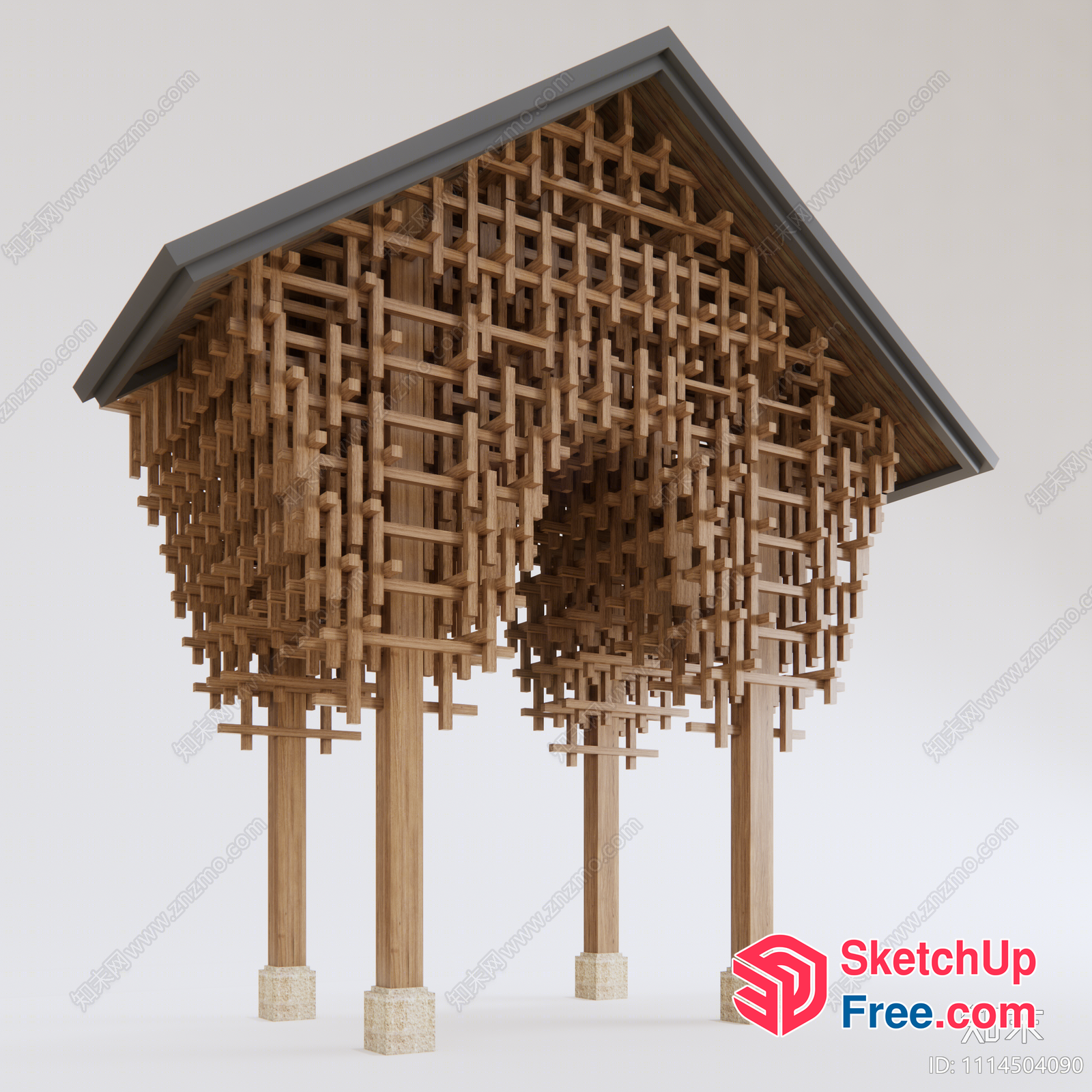 Wooden Structure With Pillars And Roof 3D SketchUp File
