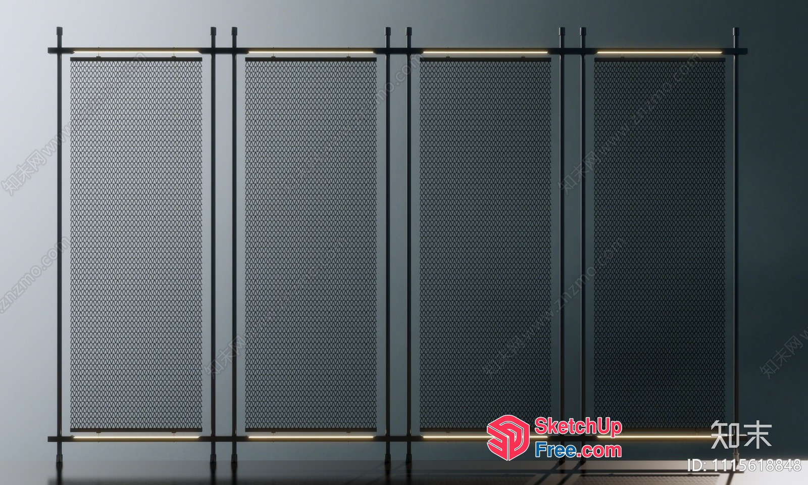 Partition Screen With Black Frame And Gray Mesh Panels 3D SketchUp File