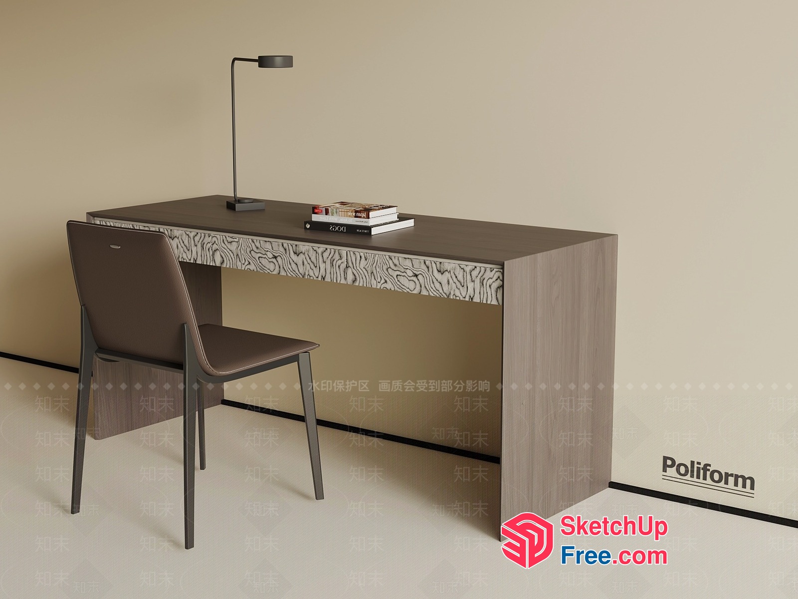 Poliform Desk And Chair Set 3D SketchUp File