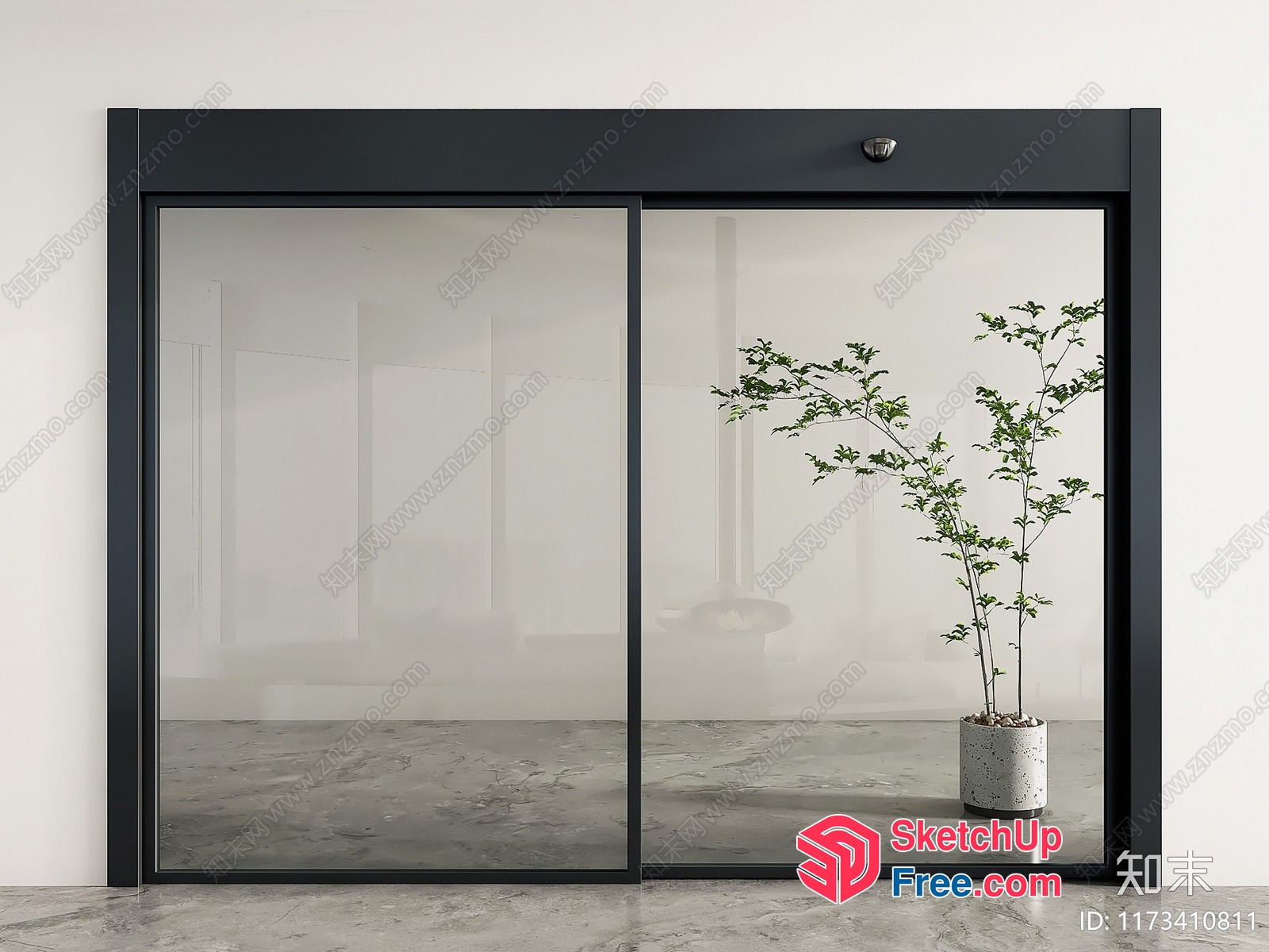 Minimalist Style Glass Curtain Wall With Potted Plant 3D SketchUp File