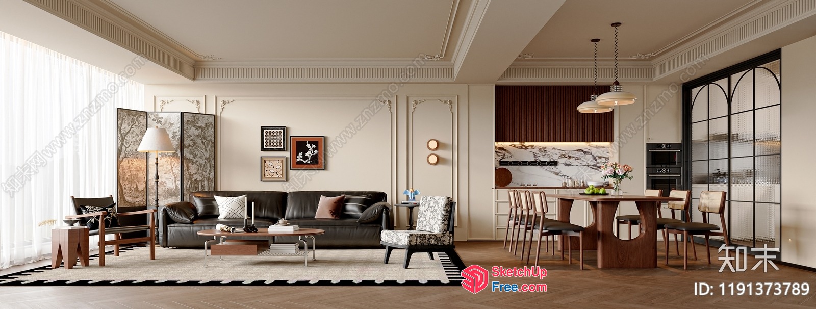 Modern European Style Living Room With Elegant Furniture 3D SketchUp File