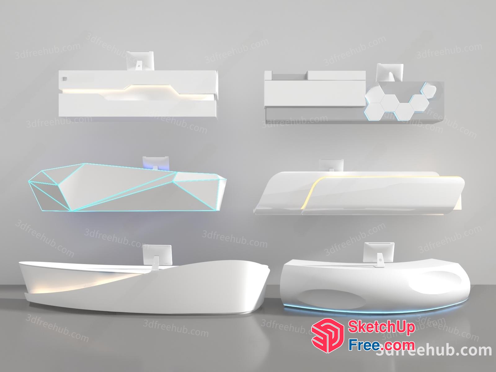 Modern White Reception Desks With Led Lighting 3D SketchUp File