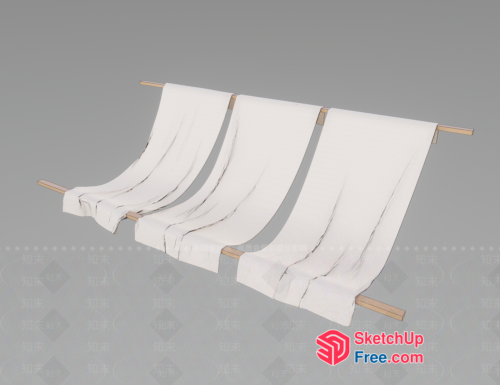 Hanging White Curtains In A Wooden Frame 3D SketchUp File
