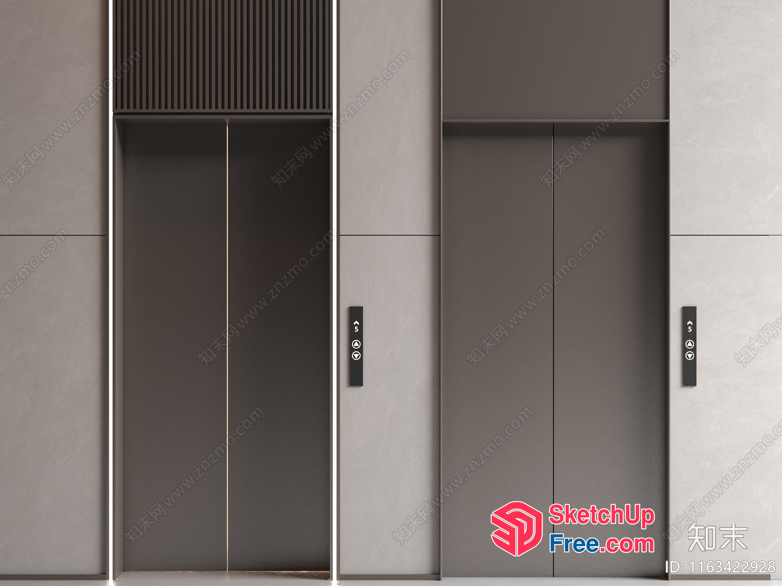 Elevator Doors In Modern Building Interior 3D SketchUp File