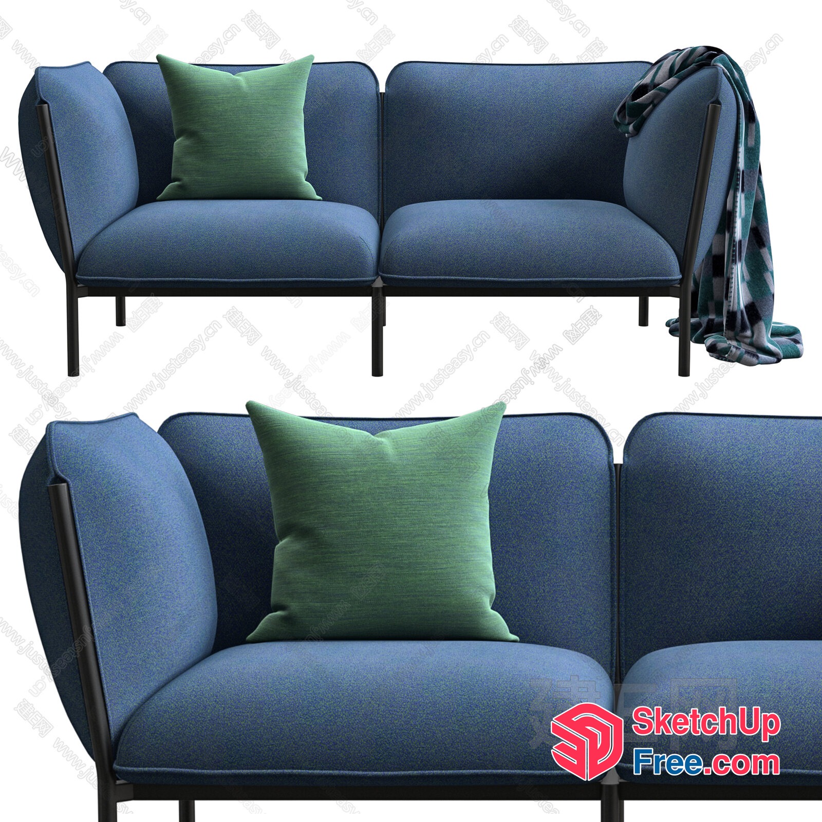 Blue Modern Sofa Set With Green Pillows 3D SketchUp File