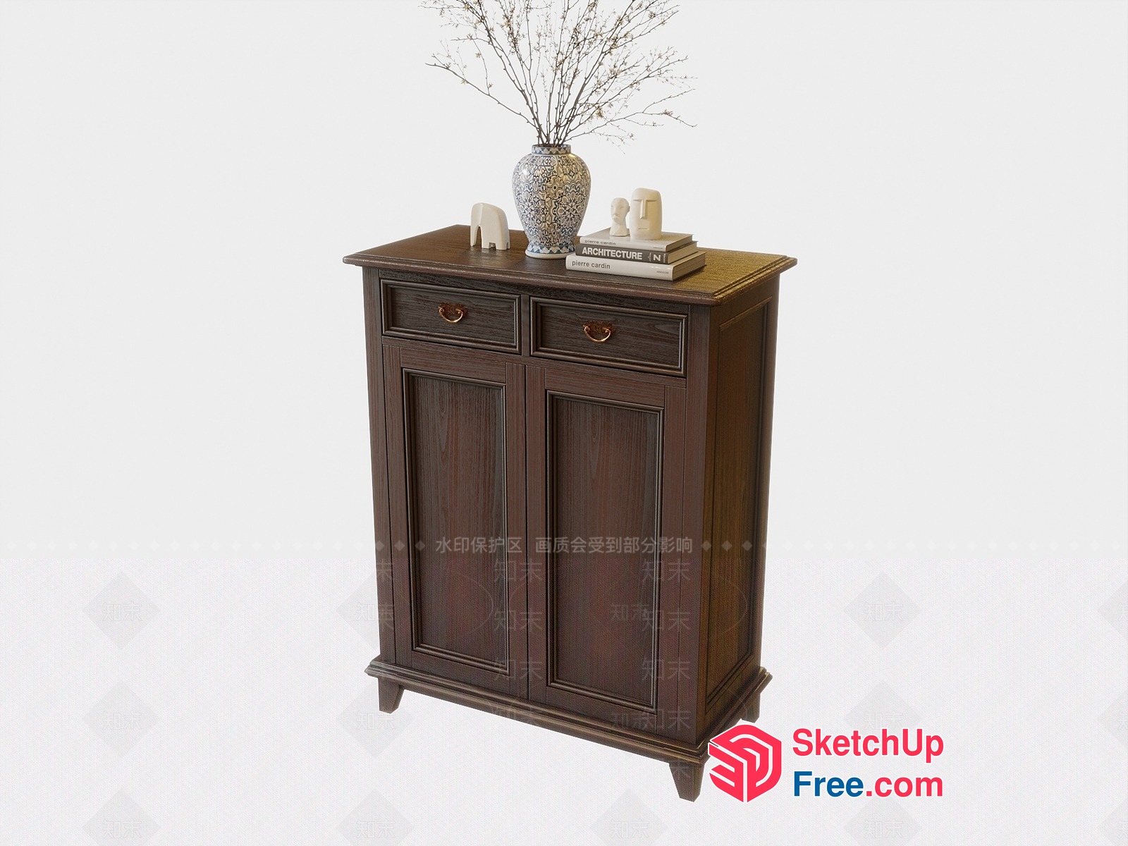 Simple Wooden Cabinet With Decorative Items 3D SketchUp File