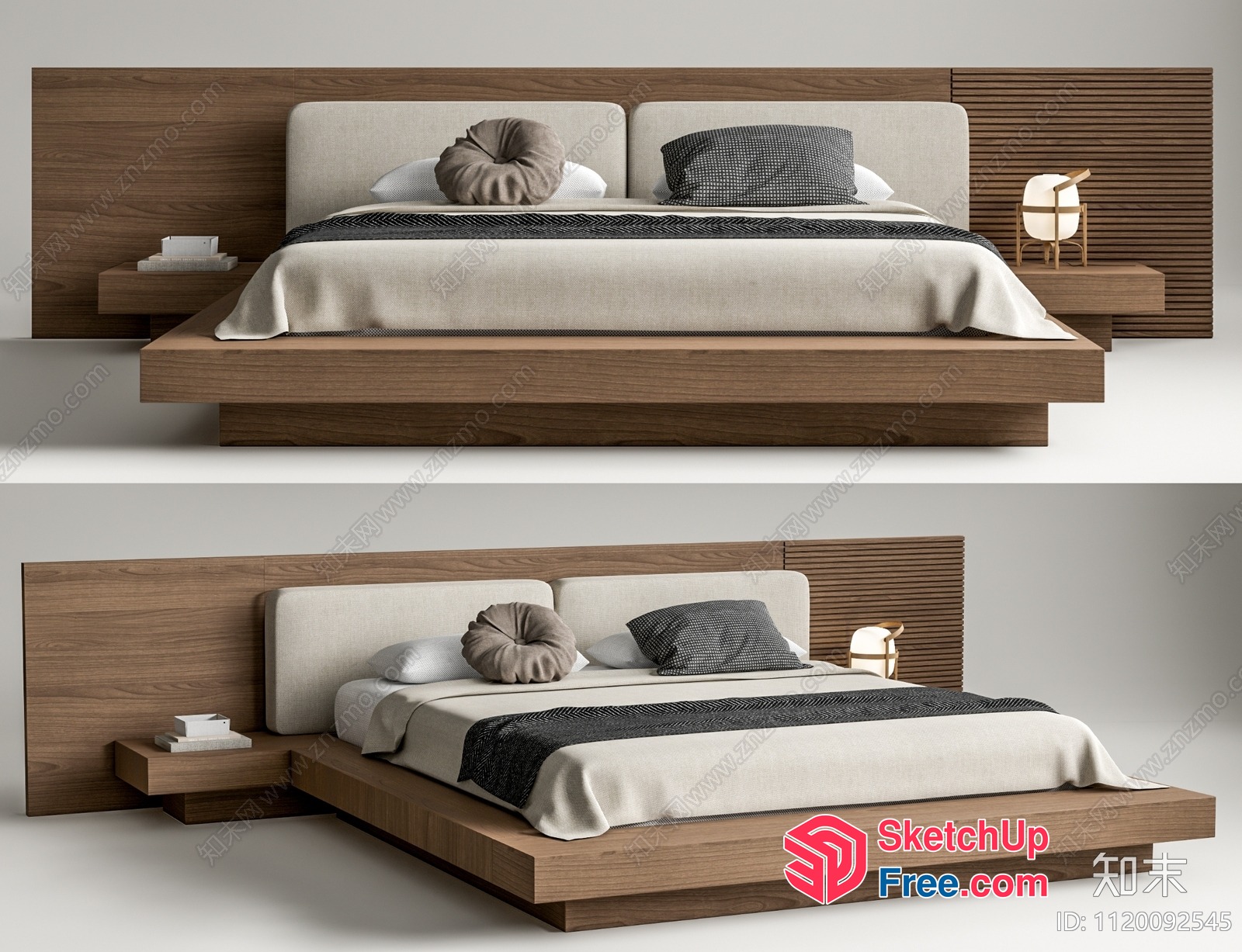 Modern Minimalist Bedroom With Wooden Platform Bed 3D SketchUp File