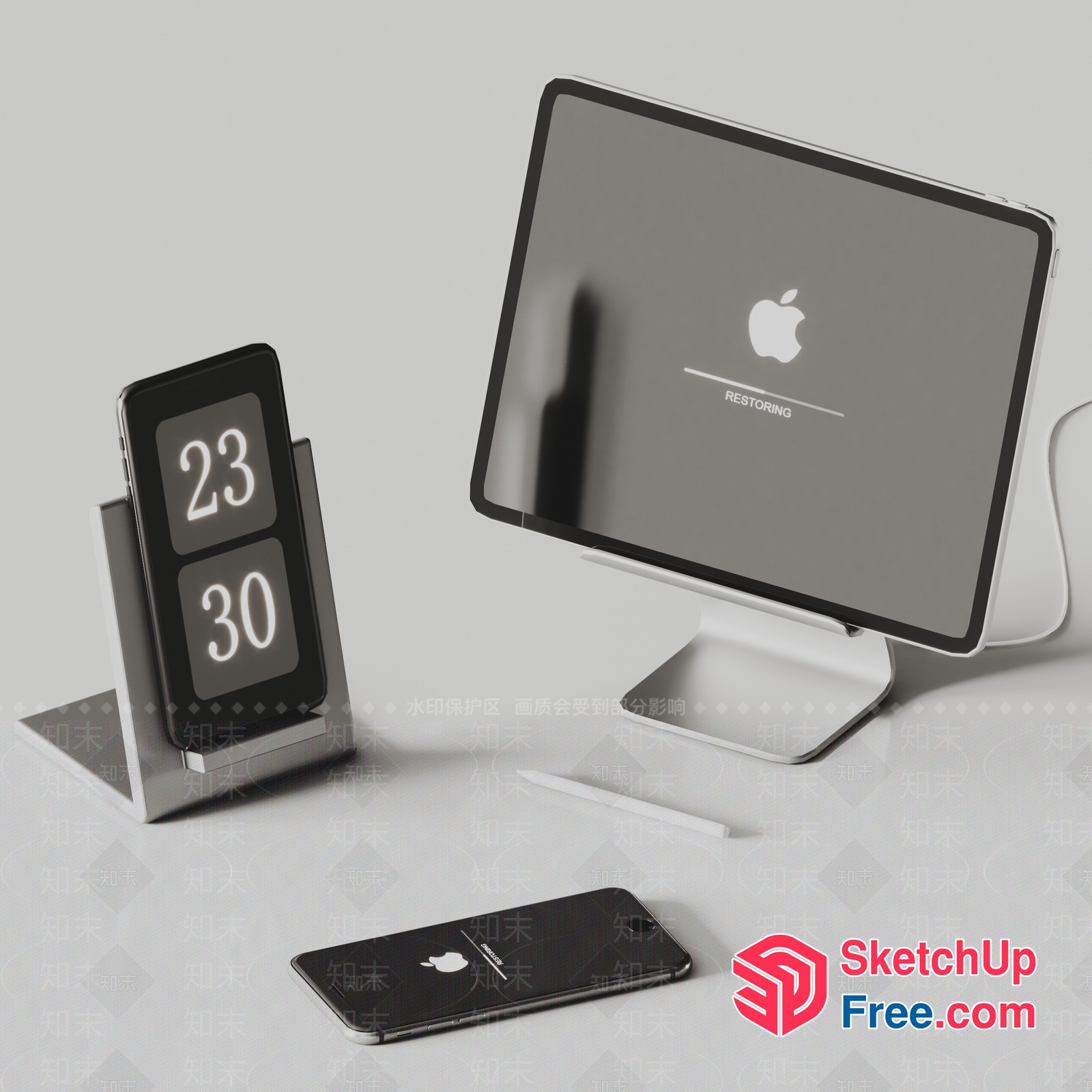 Apple Devices On White Desk 3D SketchUp File