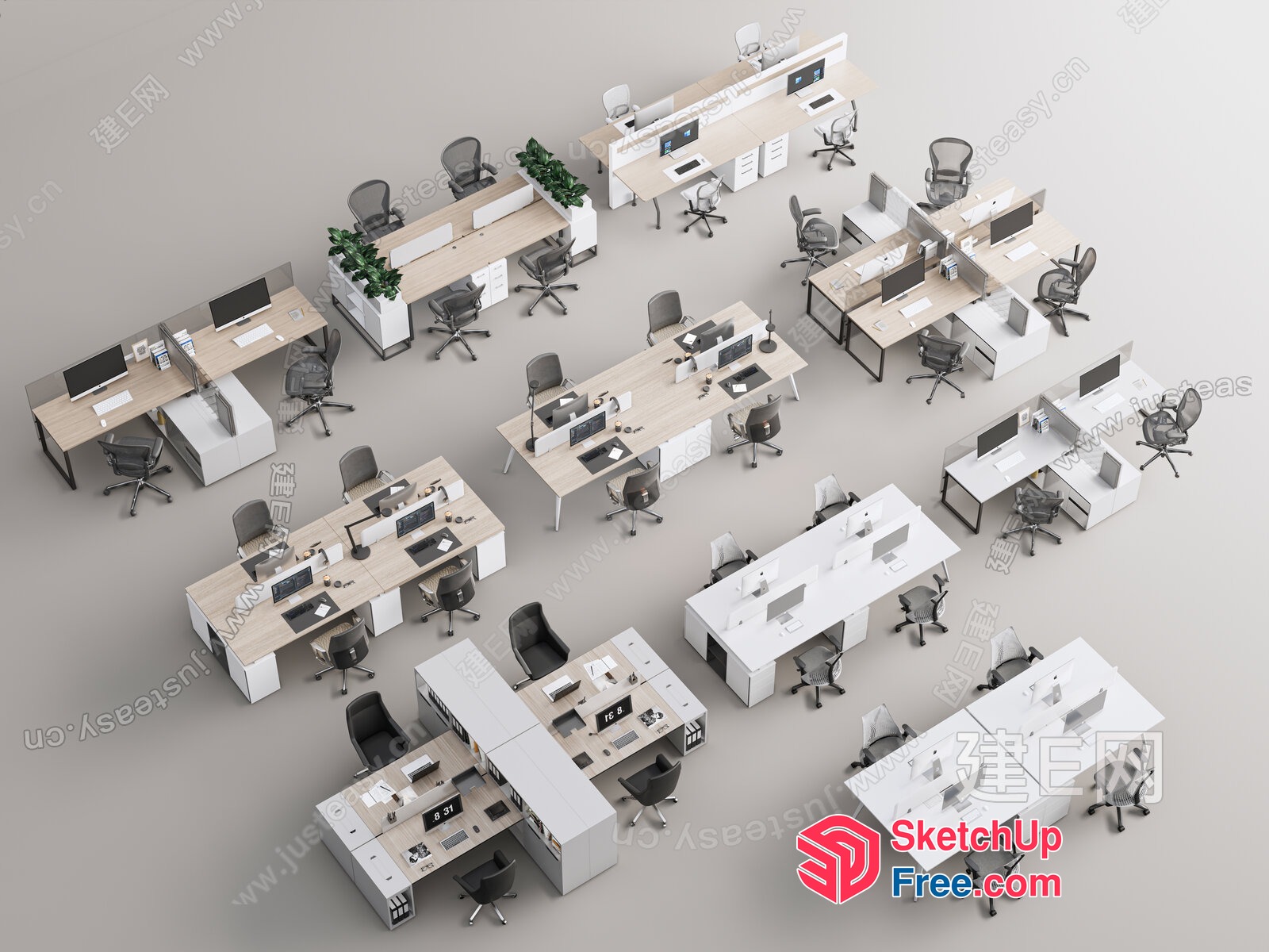 Modern Office Furniture Layout 3D SketchUp File