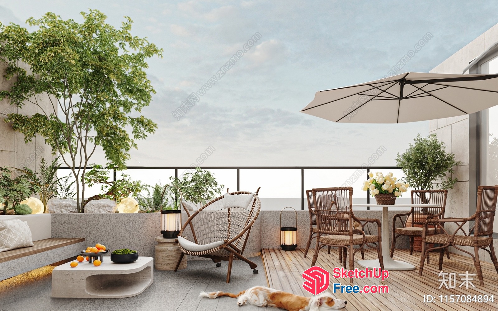 Modern Outdoor Patio With Dog 3D SketchUp File