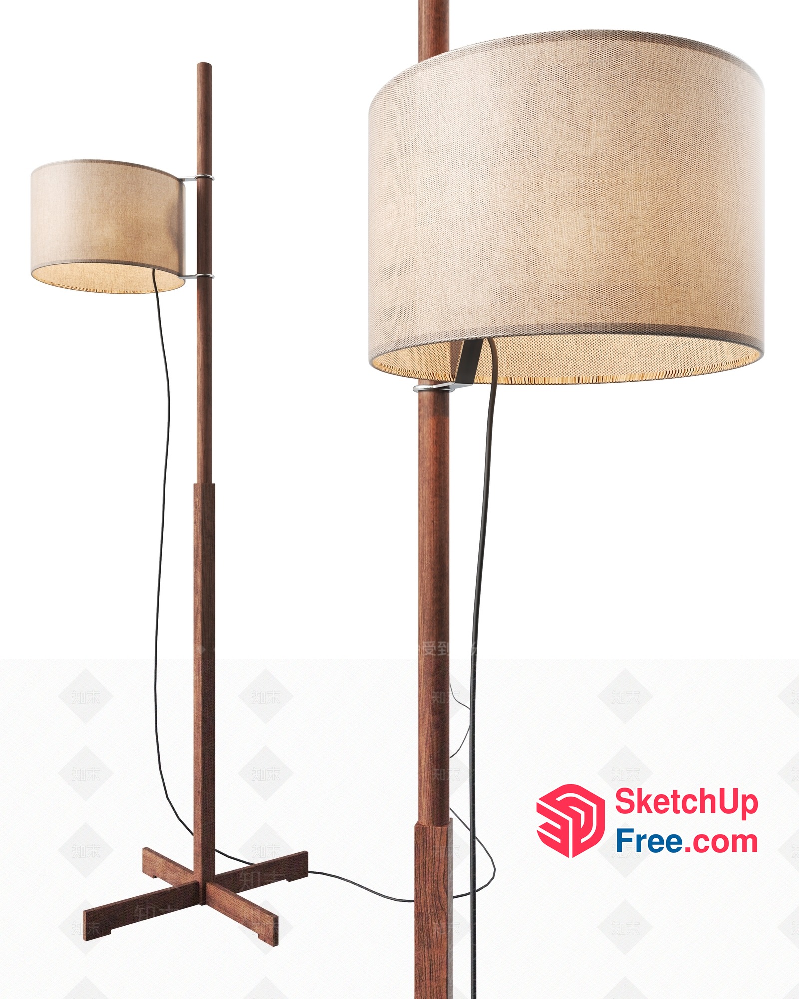 Floor Lamp With Wooden Pole And Beige Shade 3D SketchUp File