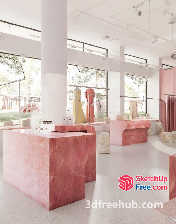 Modern Interior Design With Pink Marble Accents 3D SketchUp File