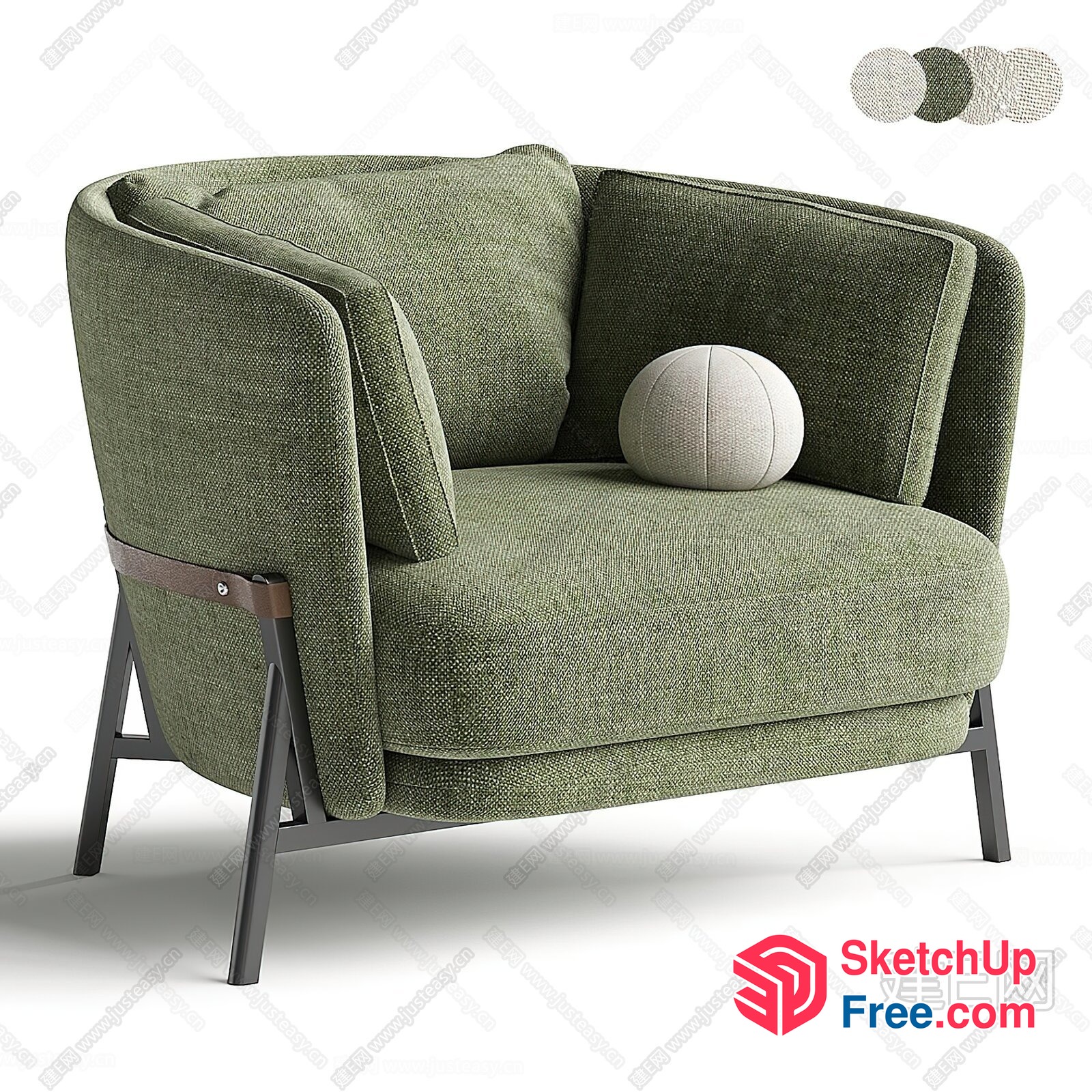 Green Modern Sofa With Pillows And Metal Legs 3D SketchUp File