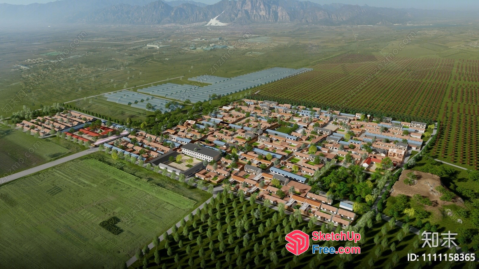 Aerial View Of A Village In A Mountainous Region 3D SketchUp File