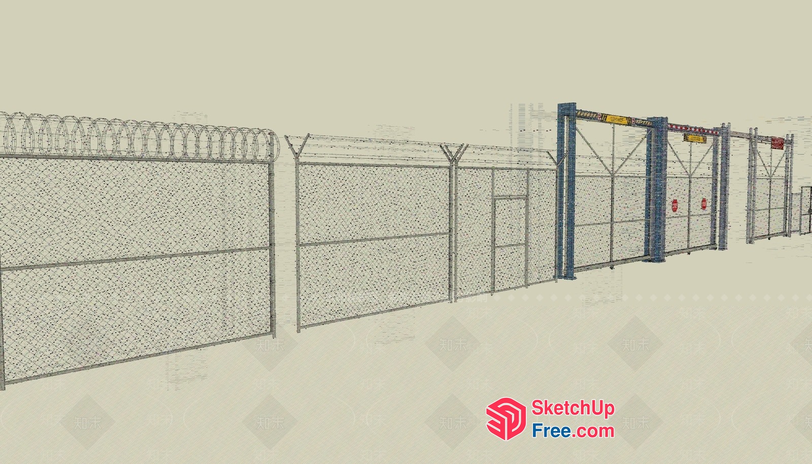 Metal Fencing With Barbed Wire 3D SketchUp File