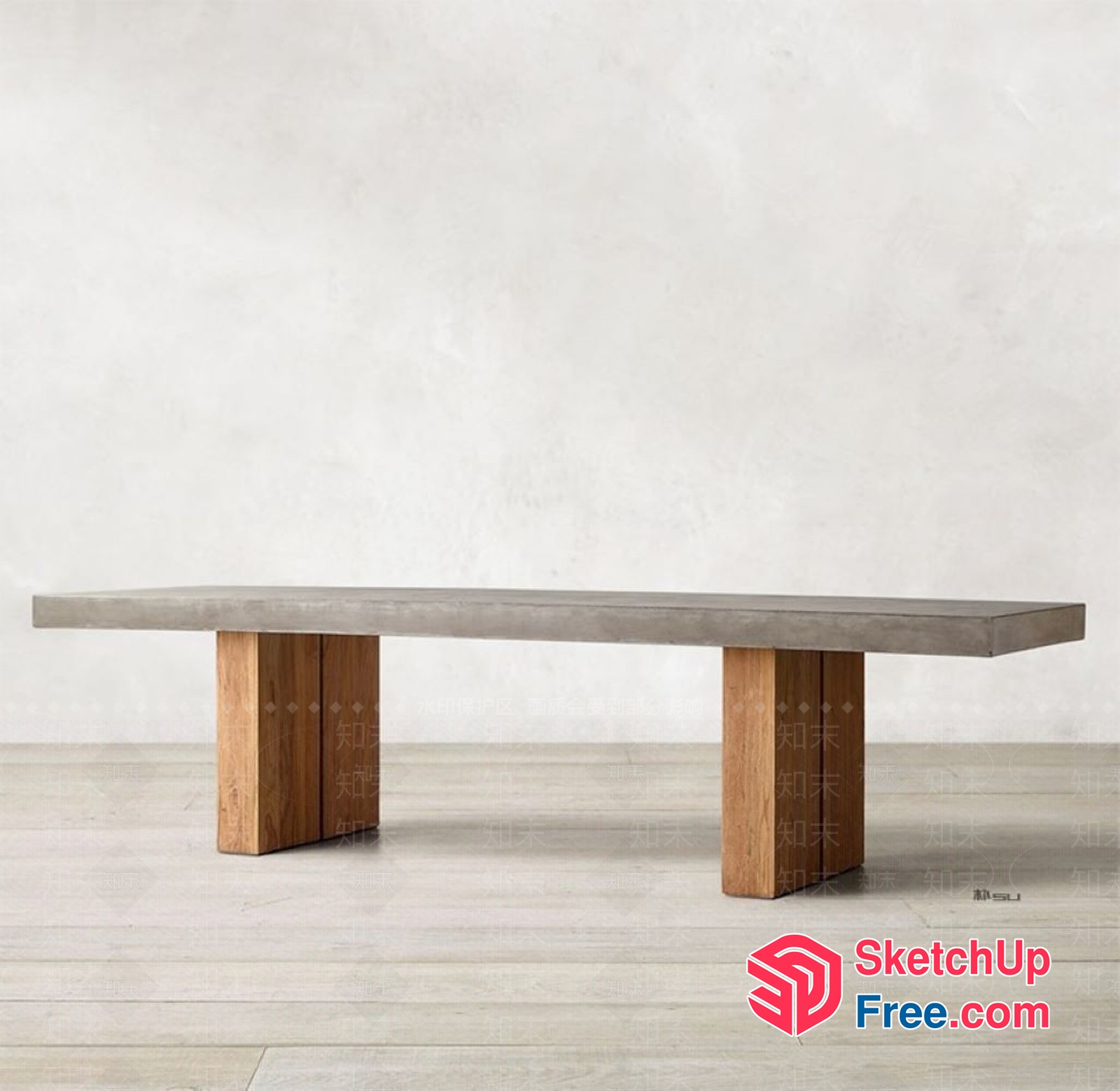 Simple Concrete And Wood Bench 3D SketchUp File