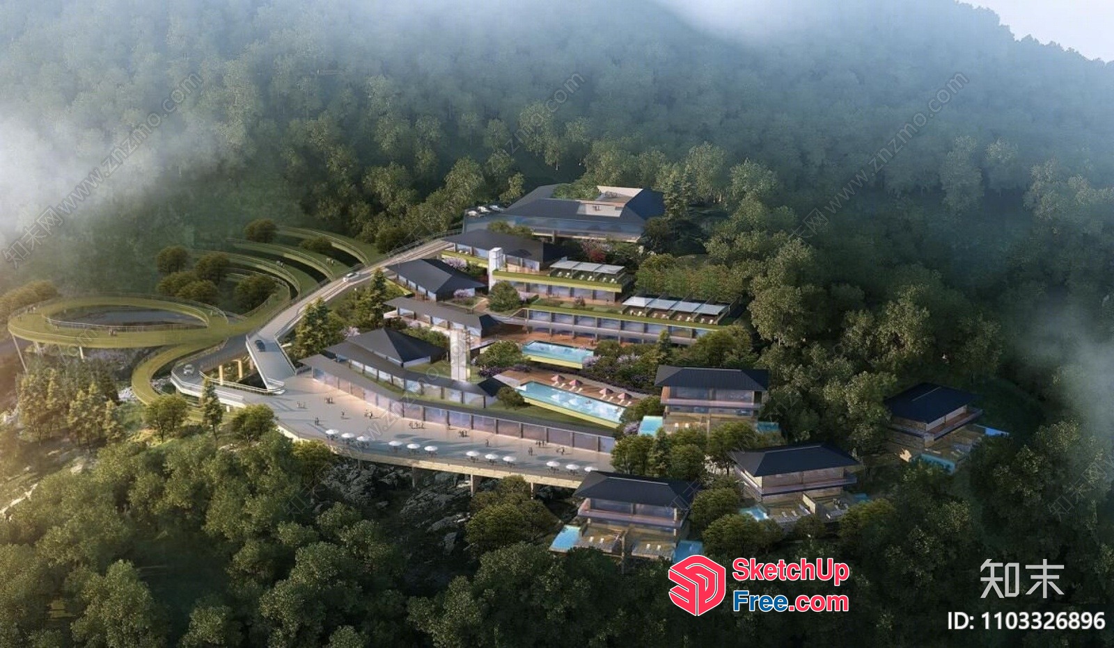 Modern Resort With Infinity Pool And Lush Greenery 3D SketchUp File