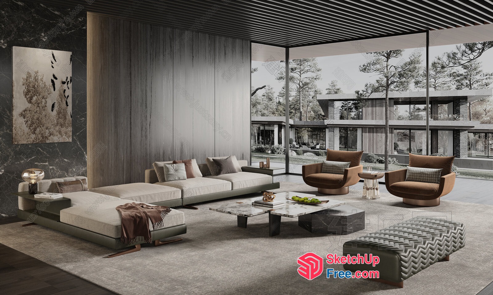 Modern Luxury Living Room With Natural Light And View 3D SketchUp File