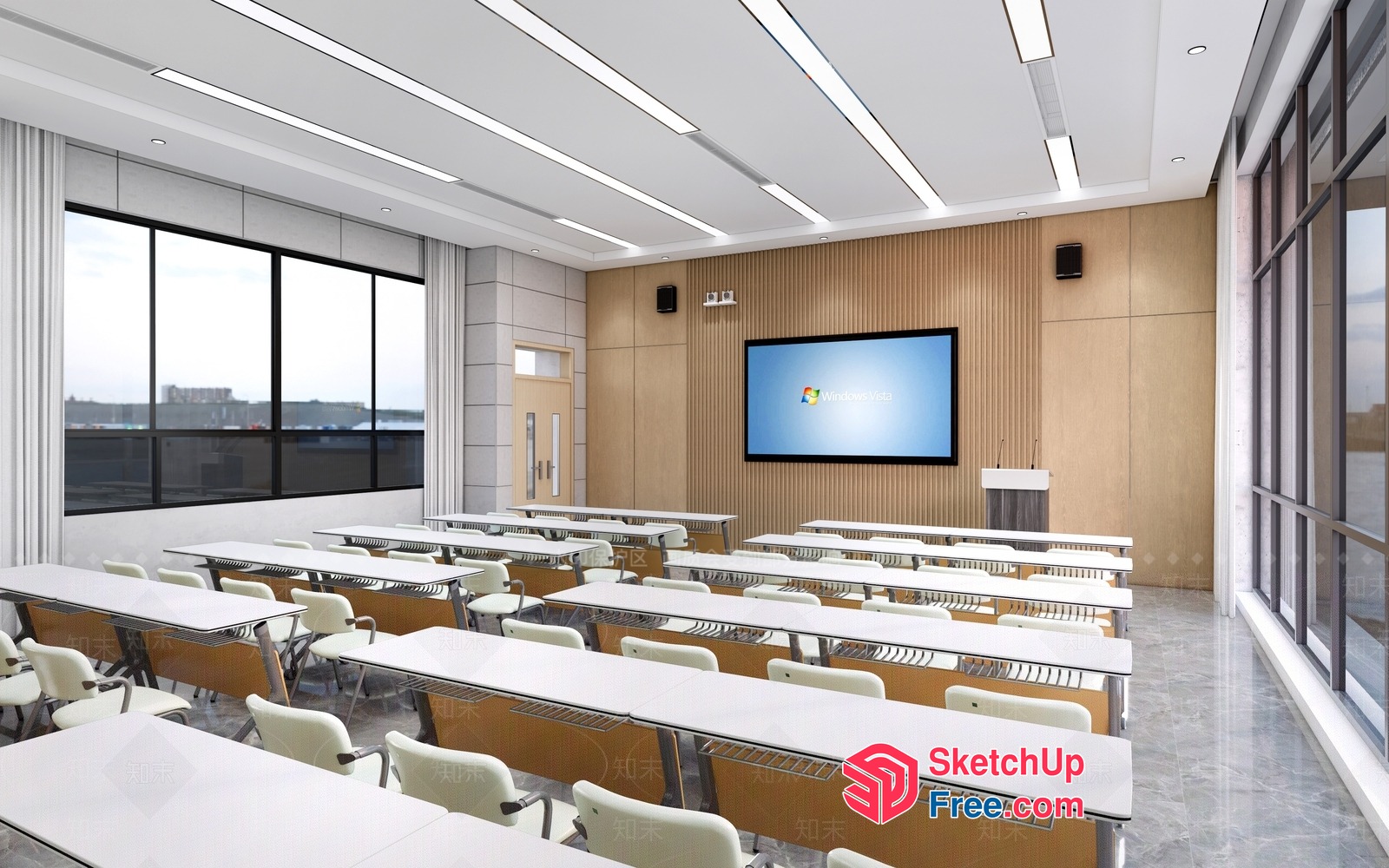 Modern Minimalist Classroom Setting With Natural Light 3D SketchUp File