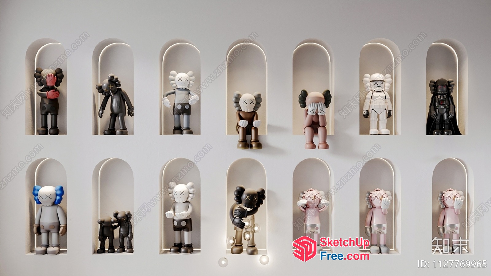 Small Arched Shelves With Kaws Character Figures 3D SketchUp File