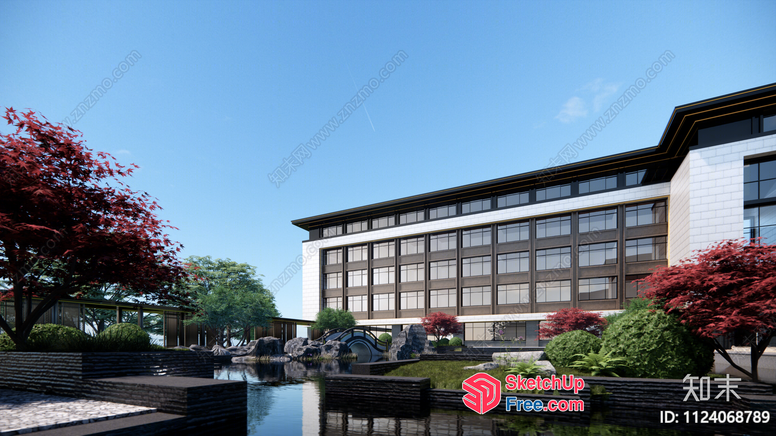 Exterior Building With Japanese-Style Garden 3D SketchUp File