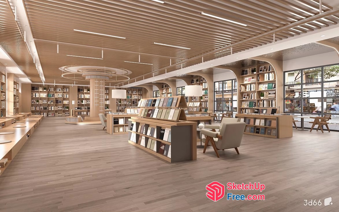 Modern Library Interior With Natural Light And Wood Accents 3D SketchUp File