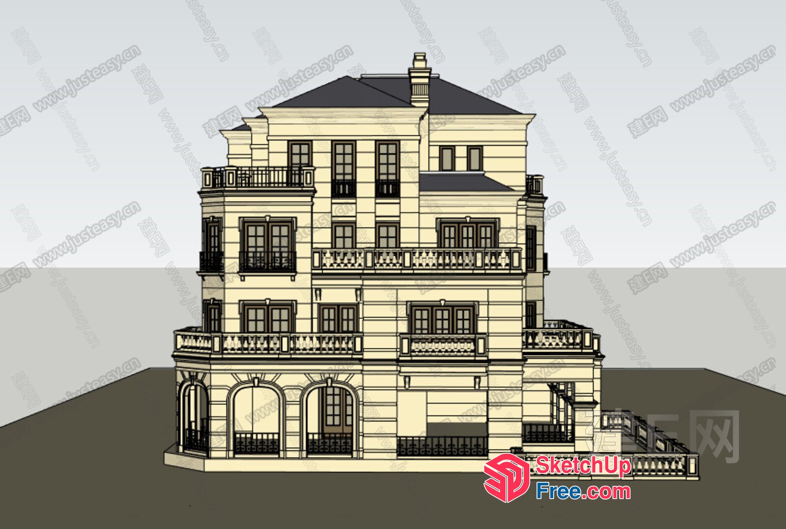Classic European Villa With Ornate Balconies 3D SketchUp File