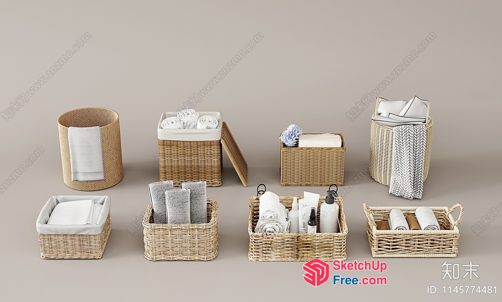 Elegant Rattan Storage Baskets Collection 3D SketchUp File