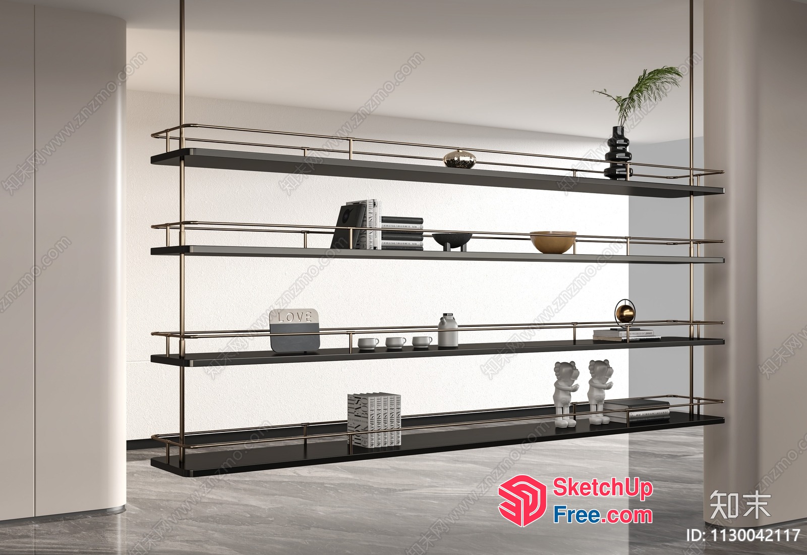 Elegant Minimalist Shelf Design With Decorative Items 3D SketchUp File