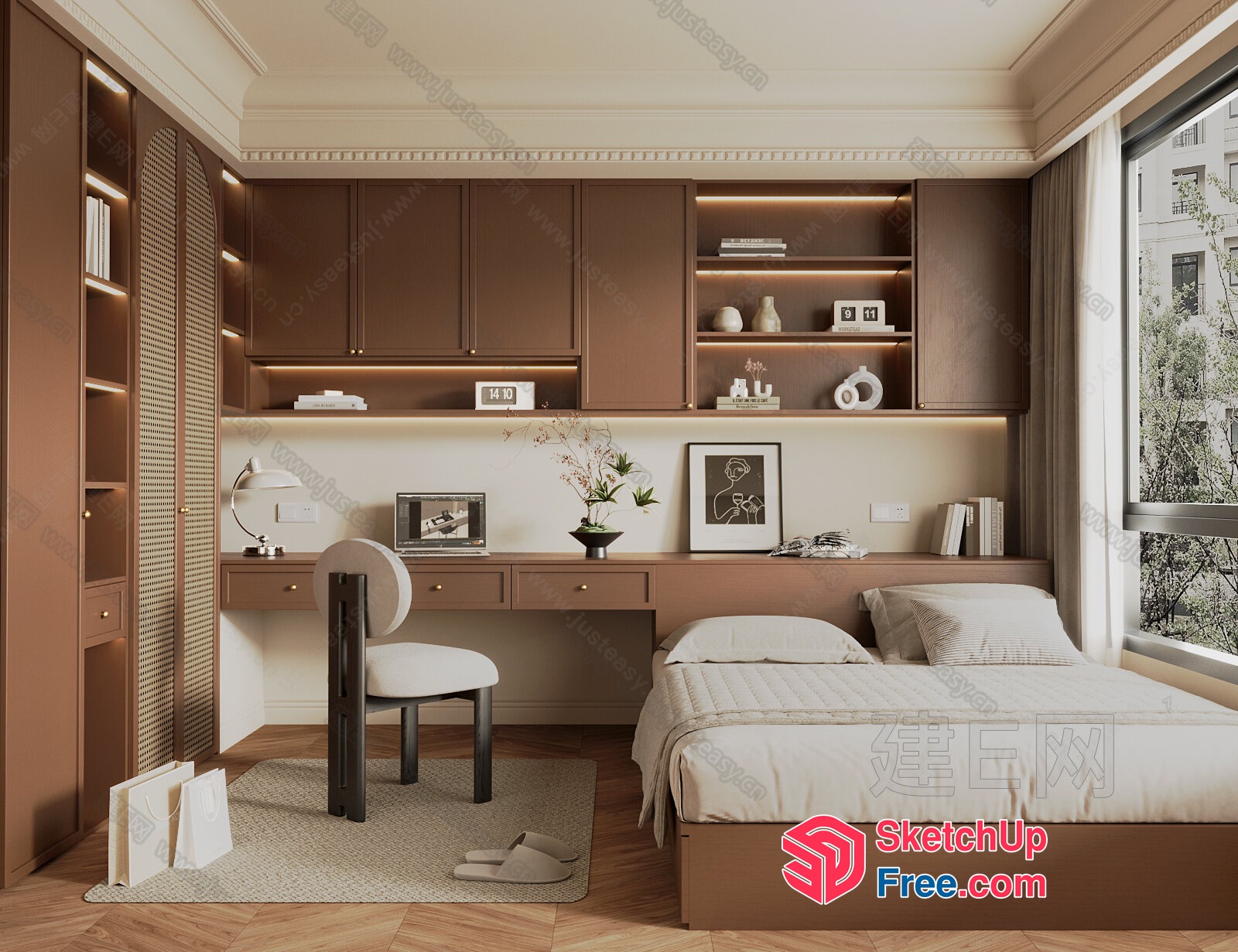 Elegant Modern Minimalist Bedroom Interior 3D SketchUp File