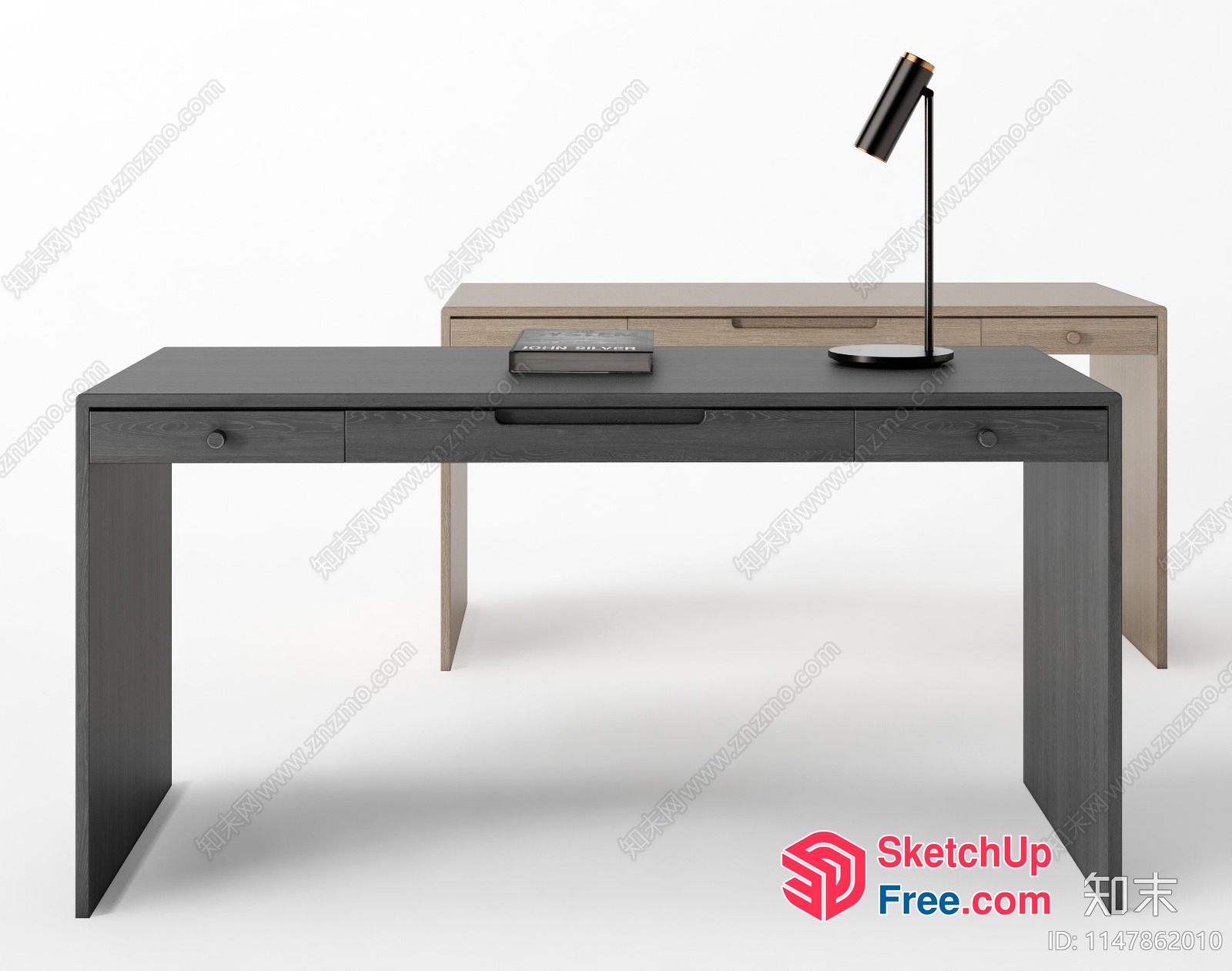 Modern Office Desk With Minimalist Lamp 3D SketchUp File