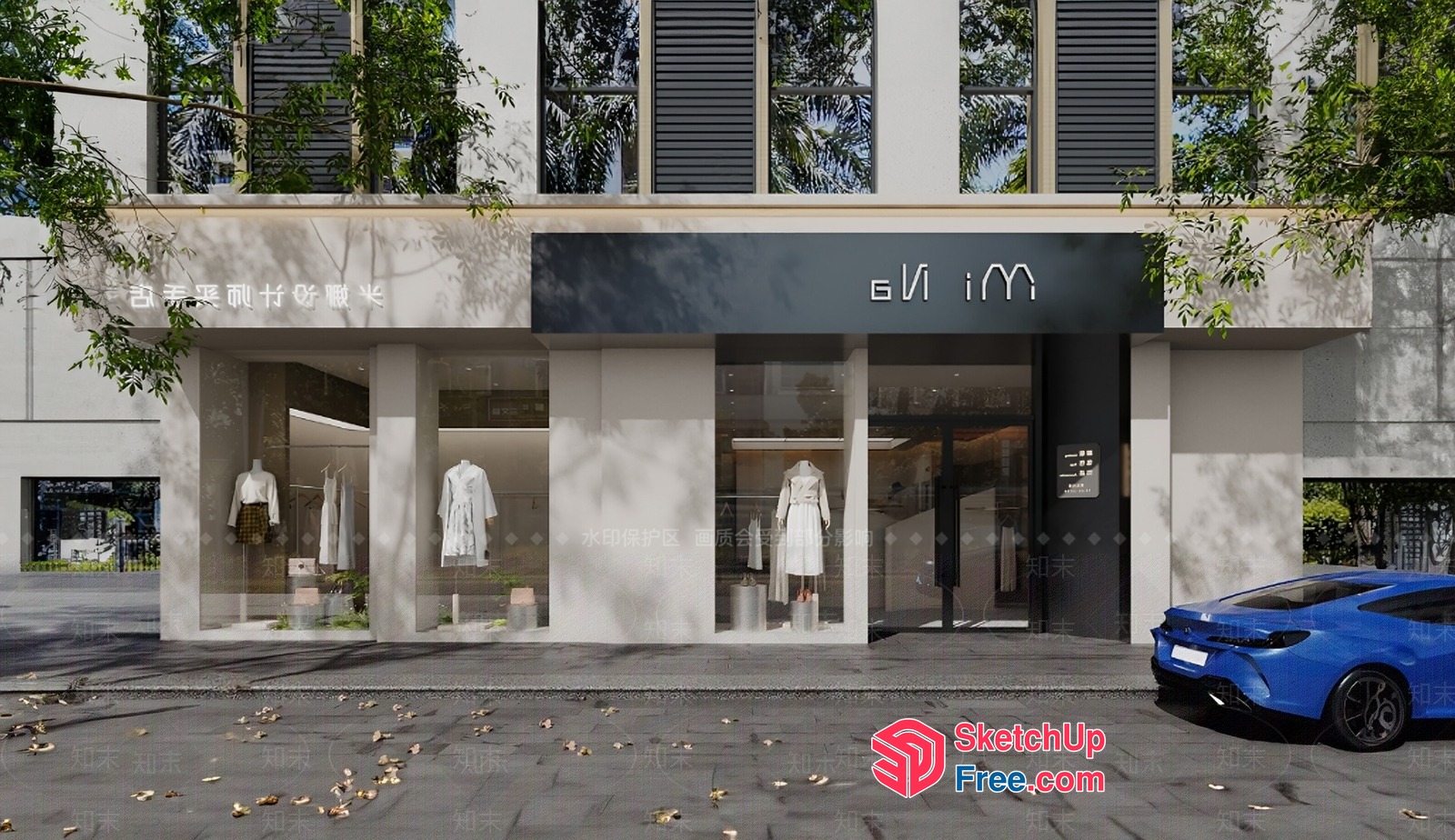 Modern Minimalist Commercial Street Cladding 3D SketchUp File